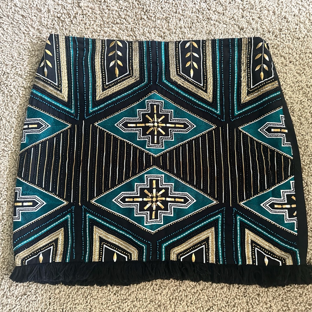 H&M Boho Embroidered Beaded Skirt Size 8